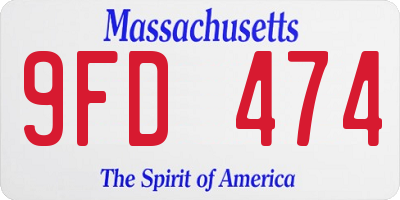 MA license plate 9FD474