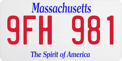 MA license plate 9FH981