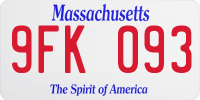 MA license plate 9FK093