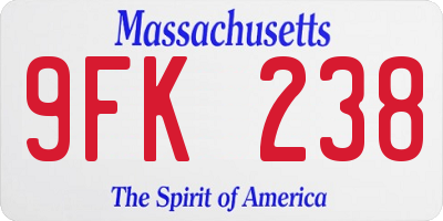 MA license plate 9FK238