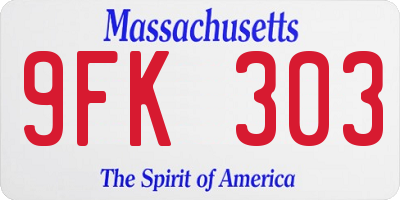 MA license plate 9FK303