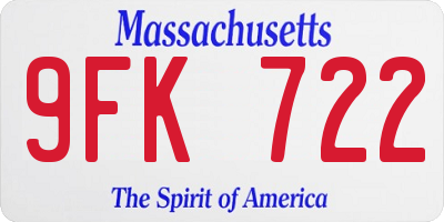 MA license plate 9FK722