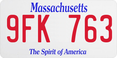 MA license plate 9FK763