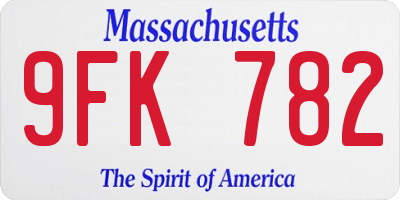 MA license plate 9FK782