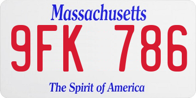 MA license plate 9FK786