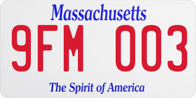 MA license plate 9FM003