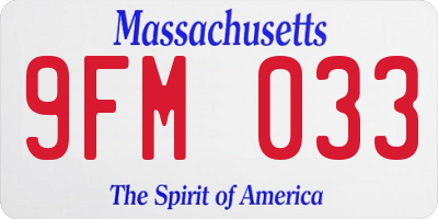MA license plate 9FM033
