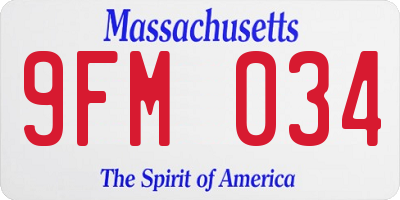 MA license plate 9FM034