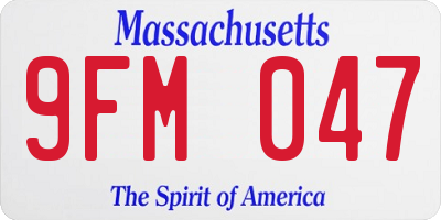 MA license plate 9FM047