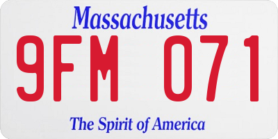 MA license plate 9FM071