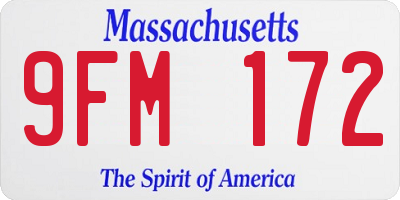 MA license plate 9FM172