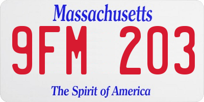 MA license plate 9FM203