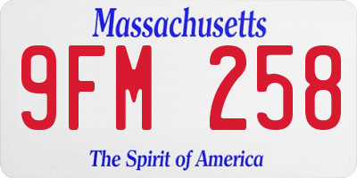 MA license plate 9FM258