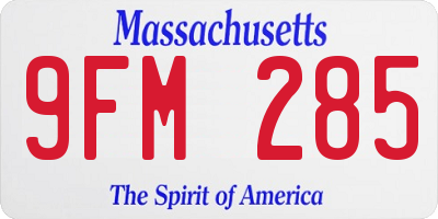 MA license plate 9FM285