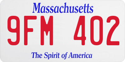 MA license plate 9FM402