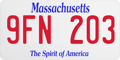 MA license plate 9FN203