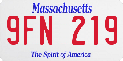 MA license plate 9FN219