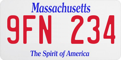 MA license plate 9FN234