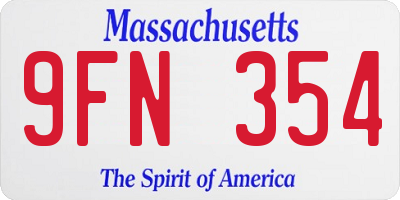 MA license plate 9FN354