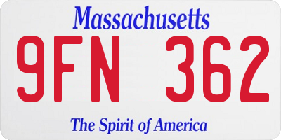 MA license plate 9FN362