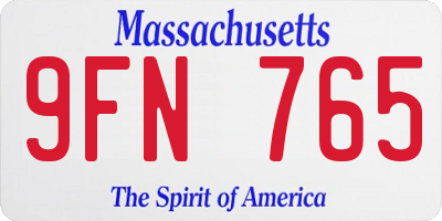 MA license plate 9FN765