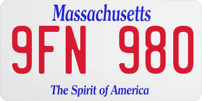 MA license plate 9FN980