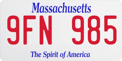 MA license plate 9FN985