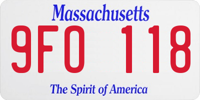 MA license plate 9FO118