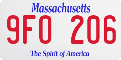 MA license plate 9FO206