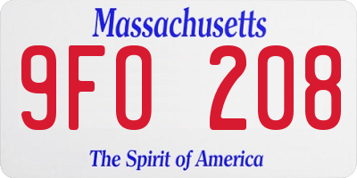 MA license plate 9FO208