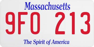 MA license plate 9FO213