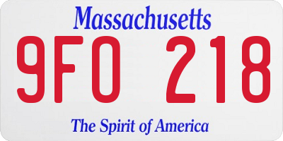 MA license plate 9FO218