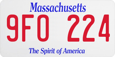 MA license plate 9FO224
