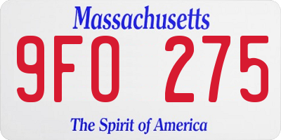 MA license plate 9FO275