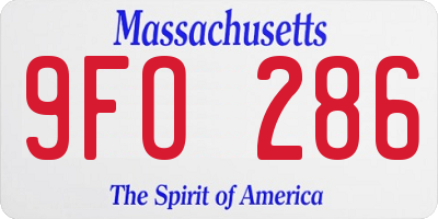 MA license plate 9FO286