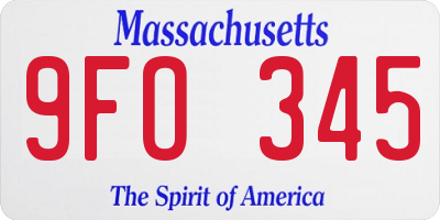 MA license plate 9FO345