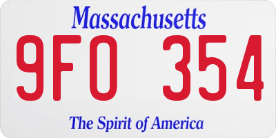 MA license plate 9FO354