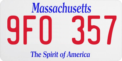 MA license plate 9FO357