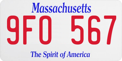 MA license plate 9FO567