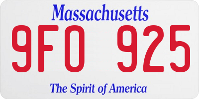 MA license plate 9FO925
