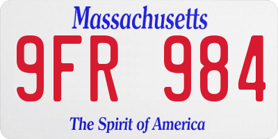 MA license plate 9FR984
