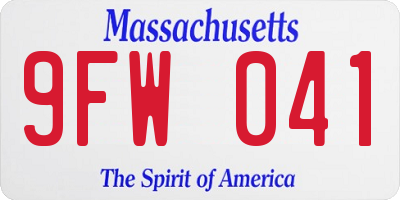 MA license plate 9FW041