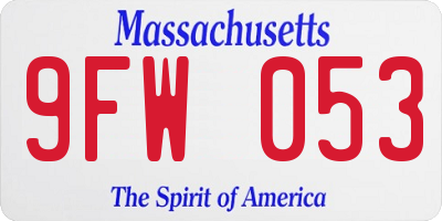 MA license plate 9FW053