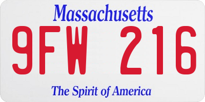 MA license plate 9FW216