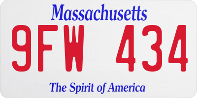 MA license plate 9FW434