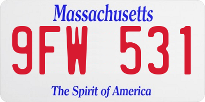MA license plate 9FW531