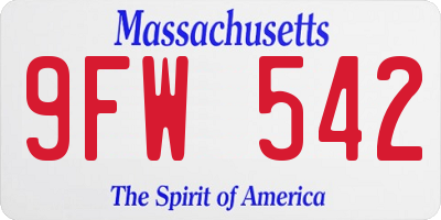 MA license plate 9FW542