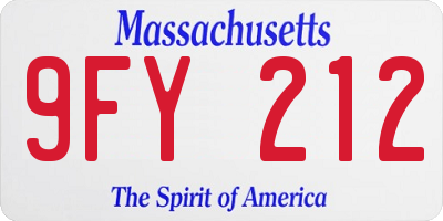 MA license plate 9FY212