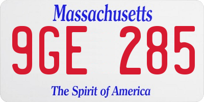 MA license plate 9GE285