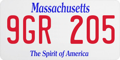 MA license plate 9GR205